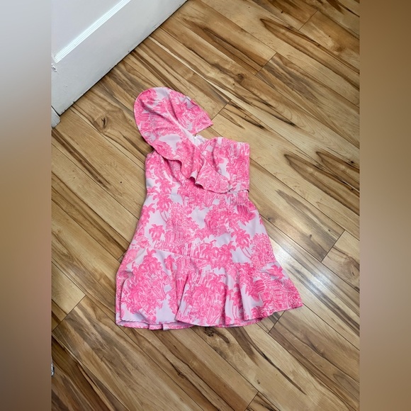 Lilly Pulitzer Ariana One-Shoulder romper bright pink - Picture 3 of 6